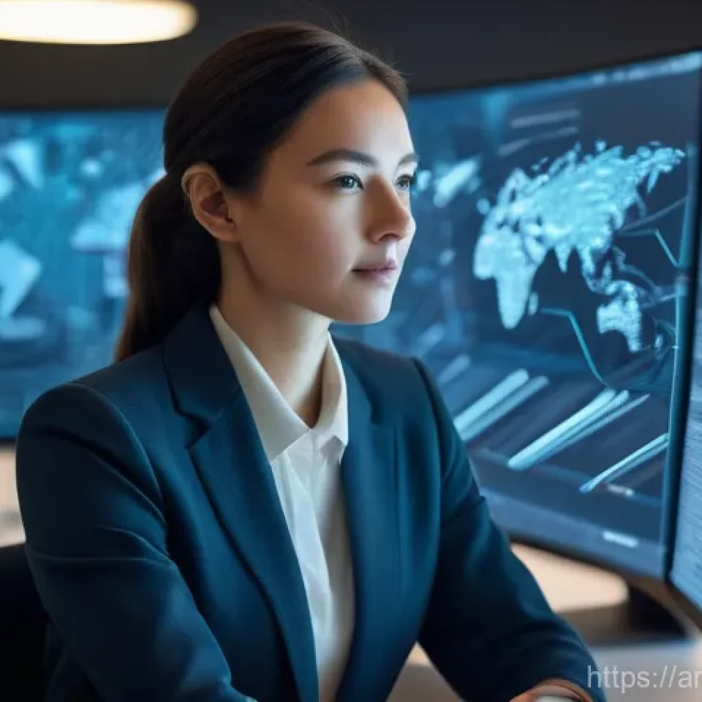 번역사의 미래 전망과 인공지능 번역 - **Prompt:** A professional female translator, in her late 20s to early 30s, with a focused and intel...