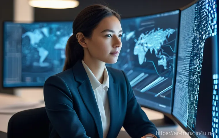 번역사의 미래 전망과 인공지능 번역 - **Prompt:** A professional female translator, in her late 20s to early 30s, with a focused and intel...