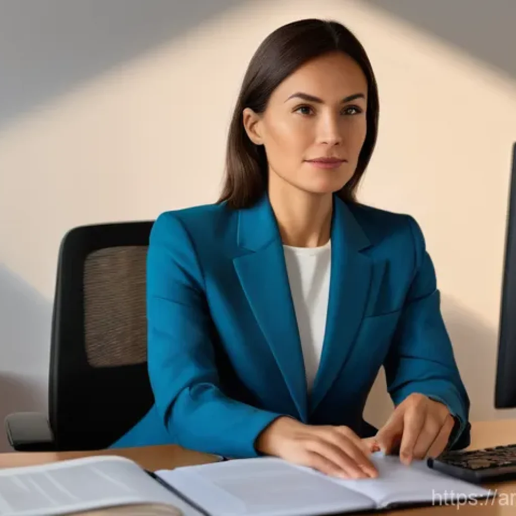 번역사로서의 해외 취업 전략 - A highly focused professional translator, a woman in her late 30s, wearing stylish yet understated b...
