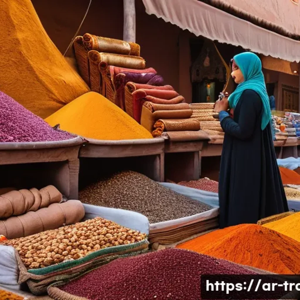 번역사로서의 성장 로드맵 - **A bustling marketplace scene in Marrakech, Morocco, during the golden hour. Vendors in traditional...
