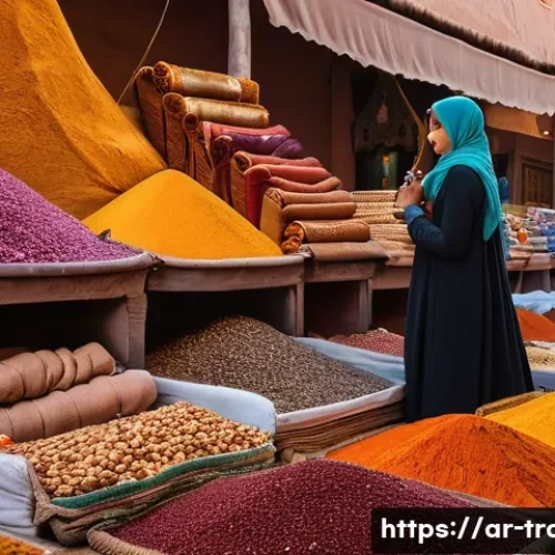 번역사로서의 성장 로드맵 - **A bustling marketplace scene in Marrakech, Morocco, during the golden hour. Vendors in traditional...