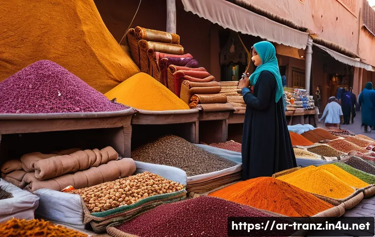 번역사로서의 성장 로드맵 - **A bustling marketplace scene in Marrakech, Morocco, during the golden hour. Vendors in traditional...